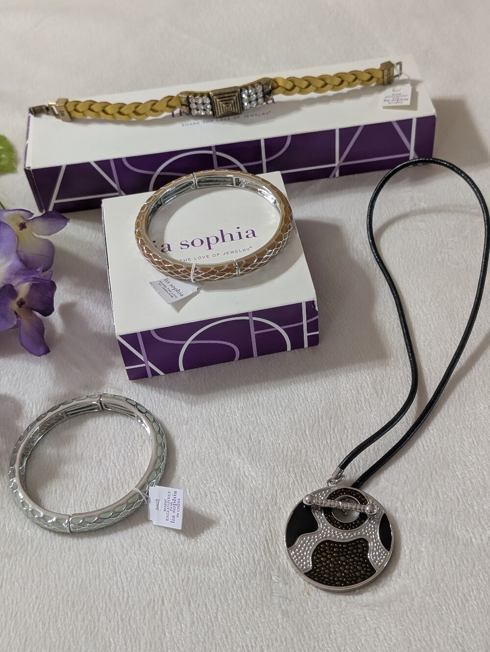LIA SOPHIA Lot Bracelets (3) NWT & 1 Vintage Necklace EUC